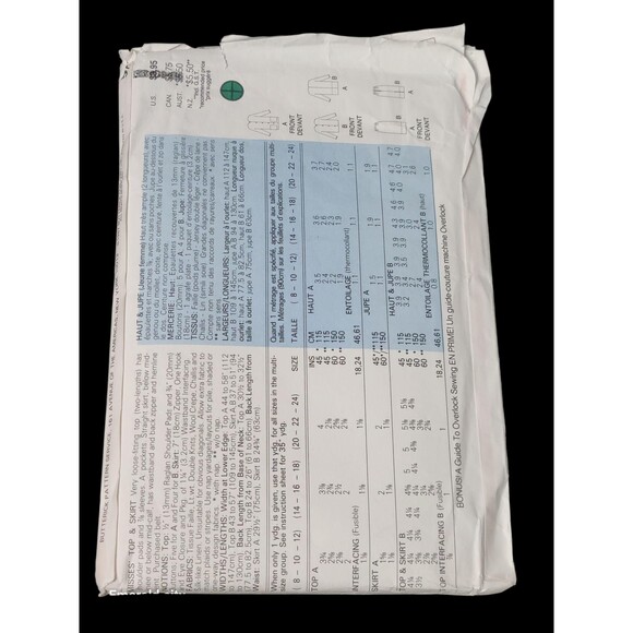 Vtg #5767 Butterick Sewing Pattern Misses 1980s 8 10 12 Fitting Top Skirt - Picture 3 of 5